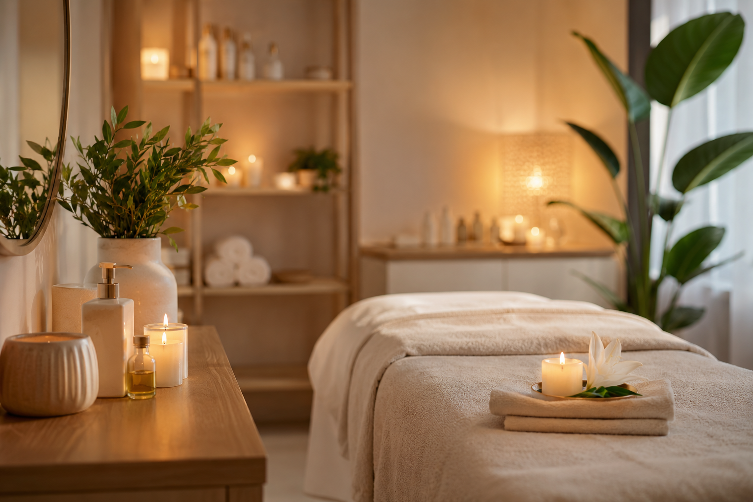 Cabine de soin dans un institut de beauté à Annecy avec ambiance relaxante et espace bien-être